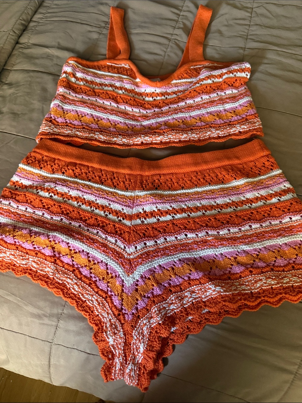 H&M Orange Crochet Stripe Women’s Shorts Set